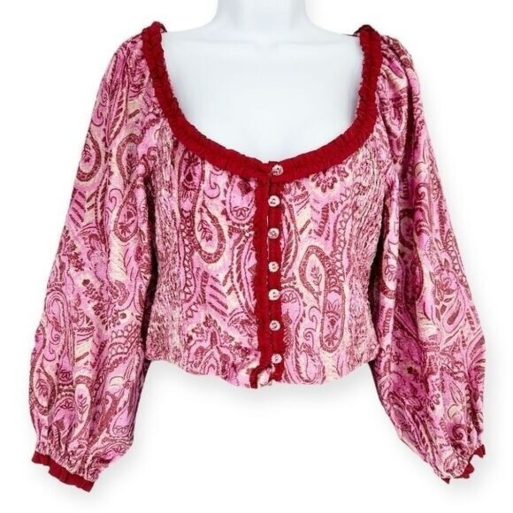 FREE PEOPLE NWT Dare Me Velvet Blouse in‎ Retro Combo- size XS Milkmaid Cottage
